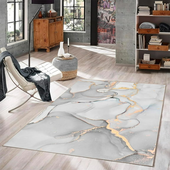 4x8ft Light Gray Marble Texture Modern Abstract Area Rug For Livingroom Bedroom Washable Soft Silk Velvet Carpet Under Dining Coffee Table Non-Slip Non Shedding Indoor Outdoor Rug-24