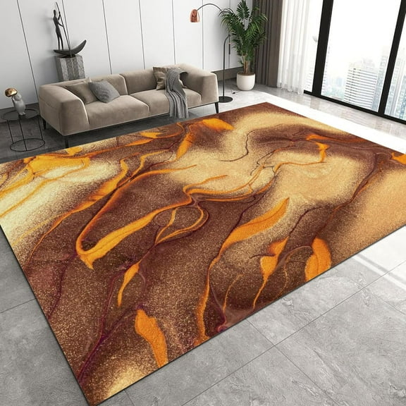 4x8ft Modern Aesthetic Art Design Area Rug, Abstract Fluid Brown Waves Bedroom Rug, Soft Low Pile Dining Room Carpet, Study Room Bathroom Washable Rug For Office School