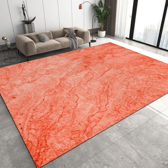 4x8ft Modern Aesthetic Art Design Area Rug, Solid Color Light Red Coral Plaster Texture Bedroom Rug, Soft Low Pile Non-Slip Washable Reading Room Carpet For Dining Room Kitchen