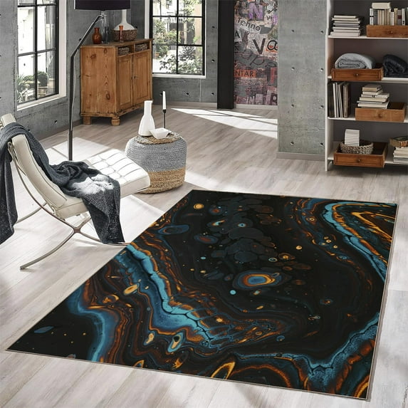 4x8ft Modern Area Rug For Living Room Bedroom, Boho Silk Velvet Floor Carpet With Non-Slip Backing For Indoor Office Dining Room, Abstract Home Decor Non-Shedding, Machine Washable 1