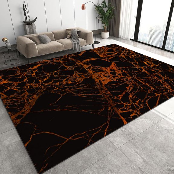 4x8ft Modern Black Marble Texture Area Rug, Terracotta Red Texture Modern Art Living Room Non-Slip Rugs, Washable Low Pile Indoor Carpet, School Balcony Outdoor Easy Clean Rug