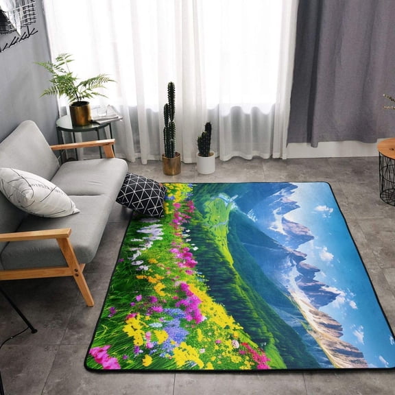 4x8ft Mountain Floral Landscape Prints Quality Area Rugs,Living Room Floor Mats Runner Rug Non-Skip Mat Carpet