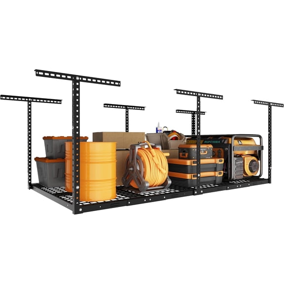 4x8ft Overhead Ceiling Garage Storage Rack, 750LBS Capacity, Black | 22"-40" Adjustable Organization System, Ceiling Mounted, Heavy-Duty Metal