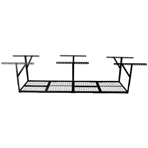 4x8ft Overhead Garage Storage Rack, Heavy-Duty Metal Garage Ceiling Storage Rack, 22''-40" Adjustable Ceiling Drop-Down, 600 lb. Loading Weight Capacity, Black Color
