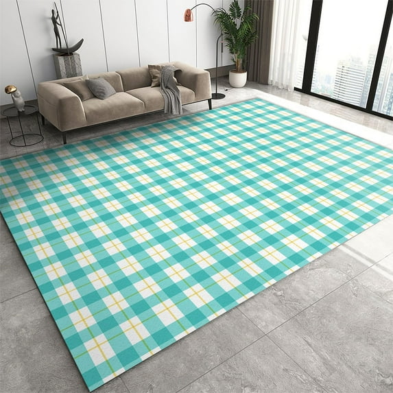 4x8ft Rugs For Office,Classic Green Plaid Living Room Carpet,Simple Lines Decorate Breathable Soft Non-Slip For Living Room Kids Room