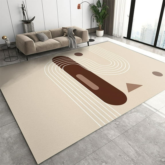 4x8ft Rugs For Office,Simple Abstract Art Living Room Carpet,White Geometry Lines Breathable Soft Non-Slip For Living Room Kids Room
