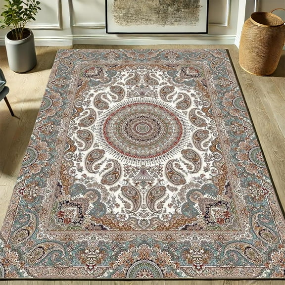 4x8ft Soft Crystal Velvet Large Area Rug Washable Rug, Non-Slip Vintage Mat For Living Room Bedroom Dining Room Outdoor Decor, Low-Pile Traditional Print Floor Carpet
