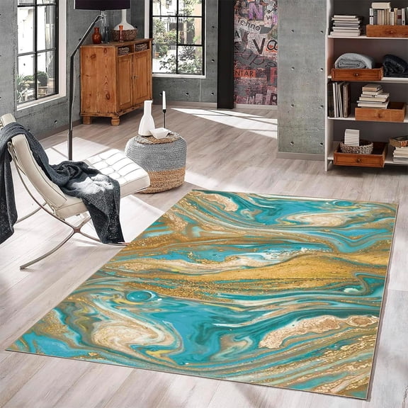 4x8ft Soft Non-Slip Non-Shedding Bedroom Rugs, Gold Green, Cozy Washable Area Rugs For Living Room Dorm Bedside Room Decor Floor Mat 16