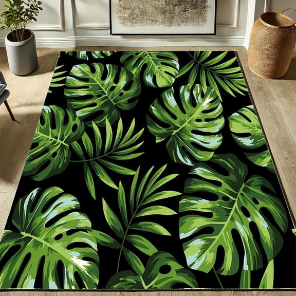 4x8ft Tropical Leaves Indoor/Outdoor Area Rug For Living Room Bedroom Patio Deck, Crystal Velvet Non-Shedding Non-slip Rug