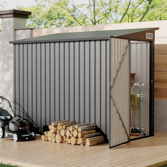 4x8x6 Ft Galvanized Steel Lean-to Tool Shed Lockable Doors Air Vents 70 mph Wind Resistant