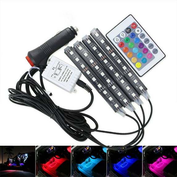 4xRGB LED Car Interior Accessories Floor Decorative Atmosphere Strip Lamp Lights