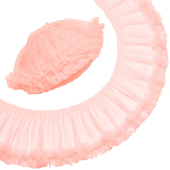4yards Ruffle Lace Trim 6 inch Wide Pink Elastic Trim Vintage Pleated Floral Ribbons Lace Tulle Sewing Applique DIY