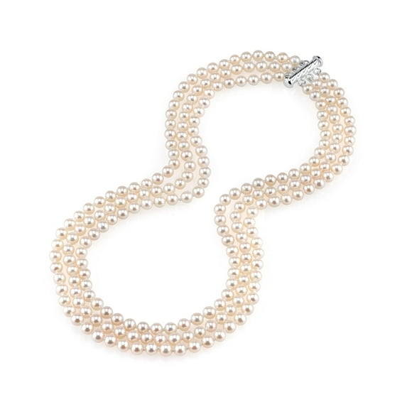 5.0-5.5mm AAAA Quality Triple Strand White Freshwater Cultured Pearl Necklace for Women in 18-19-20 Matinee Length