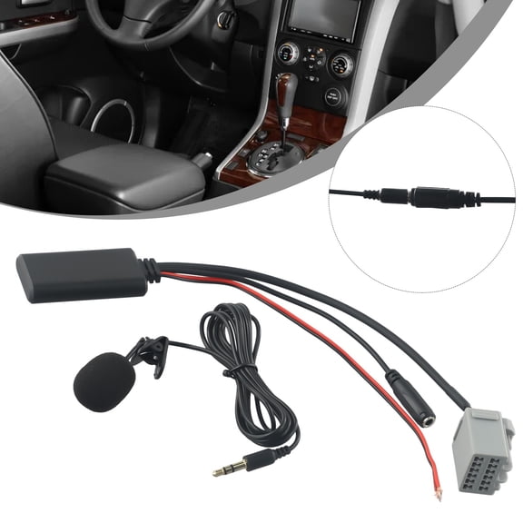 5.0 Aux Input Adapter Cable With Microphone For Ford Fiesta 2008-2010, Handsfree Music Streaming Interface Harness, Non-Destructive Install, Black