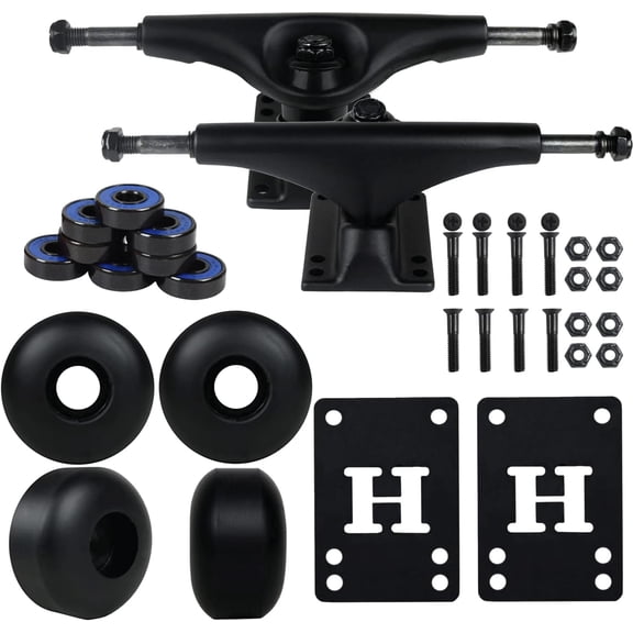5.0 Black/Black Skateboard Trucks + 52mm Black Wheels Combo