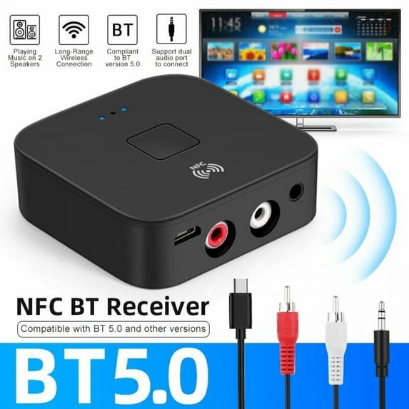 5.0 Bluetooth Audio Receiver Adapter,NFC Wireless Bluetooth Extender,3.5mm AUX or RCA Input Speaker,Amplifier, Car Audio,Headphone,Home Stereo Theater System,Stereo Audio Component Receivers