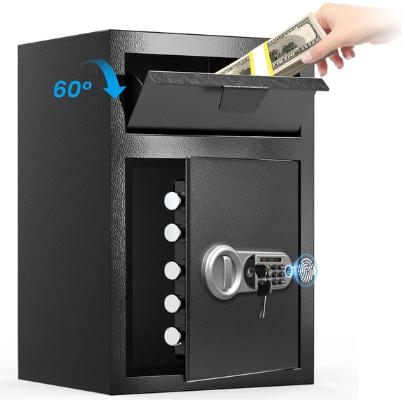 5.0 Cu Ft Fireproof Biometric Deposit Drop Safe- Steel Drop Slot Lock Box, Fingerprint & Digital Keypad Key Lock, External Type-C Backup, Business Safety Box for Cash Money Security