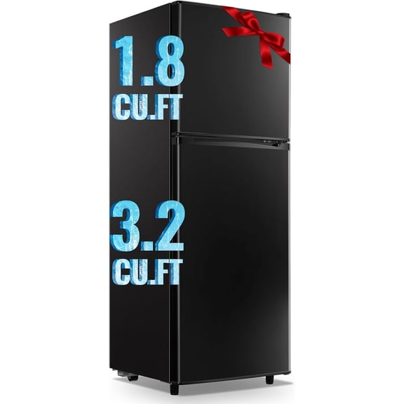 5.0 Cu.Ft Fridge with Freezer, Dual Door Refrigerator with 7 Settings Temperature Adjustable, Small Fridge for Dorm Office Apartment and Home, Black