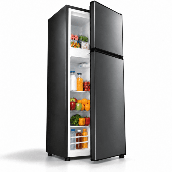 5.0 Cu. Ft. Refrigerator with Freezer, Double-Door Fridge, 5 Adjustable Thermostat Settings, Large Capacity, Reversible Door Swing, Refrigerator for Apartment, Office and Dorm, Blanck (BD75)