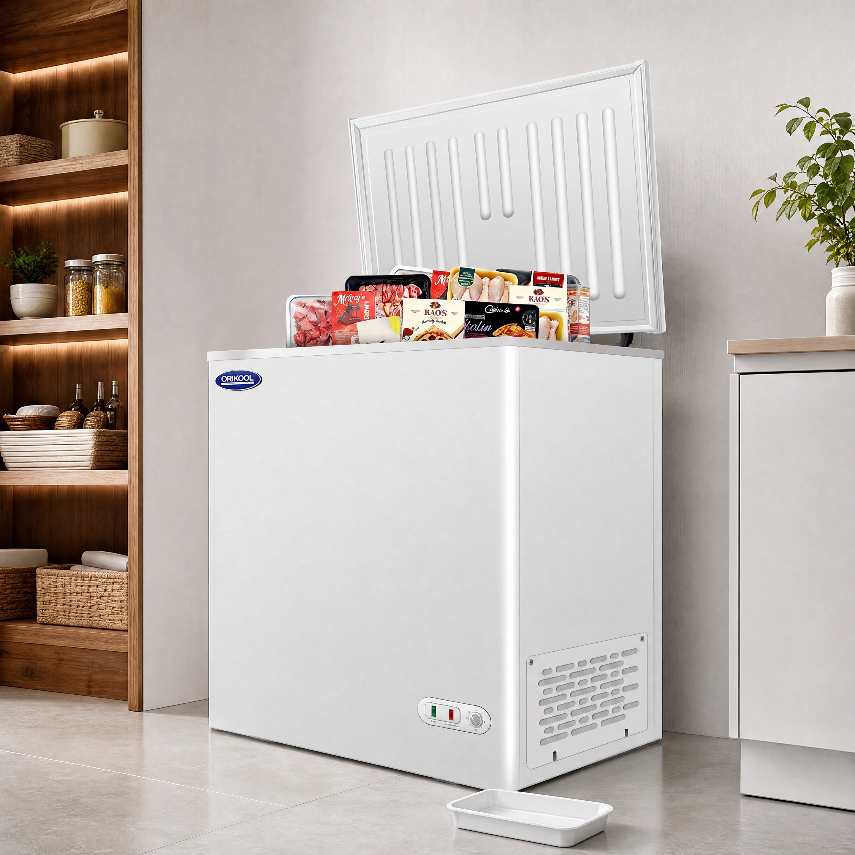 5.0 Cu.Ft Solid Top Chest Freezer 30.35"x22.05"x33.46", Lockable Stay‑Open Lid Manual Defrost Deep Freezer with Mobility Wheels, R290 Energy‑Efficient Freezer for Home