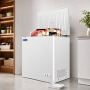 5.0 Cu.Ft Solid Top Chest Freezer 30.35x22.05x33.46, Lockable Stay Open Lid Manual Defrost Deep Freezer with Mobility Wheels, R290 Energy Efficient Freezer for Home