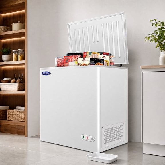 5.0 Cu.Ft Solid Top Chest Freezer 30.35"x22.05"x33.46", Lockable StayOpen Lid Manual Defrost Deep Freezer with Mobility Wheels, R290 EnergyEfficient Freezer for Home
