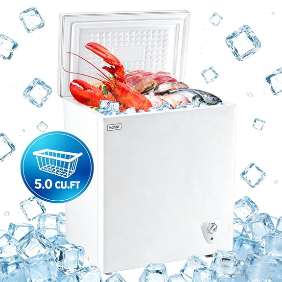 WANAI 5.0 Cu.ft Chest Freezer - Compact Deep Freezer with Top Open Door and Removable Storage Basket for Office Dorm or Apartment,White