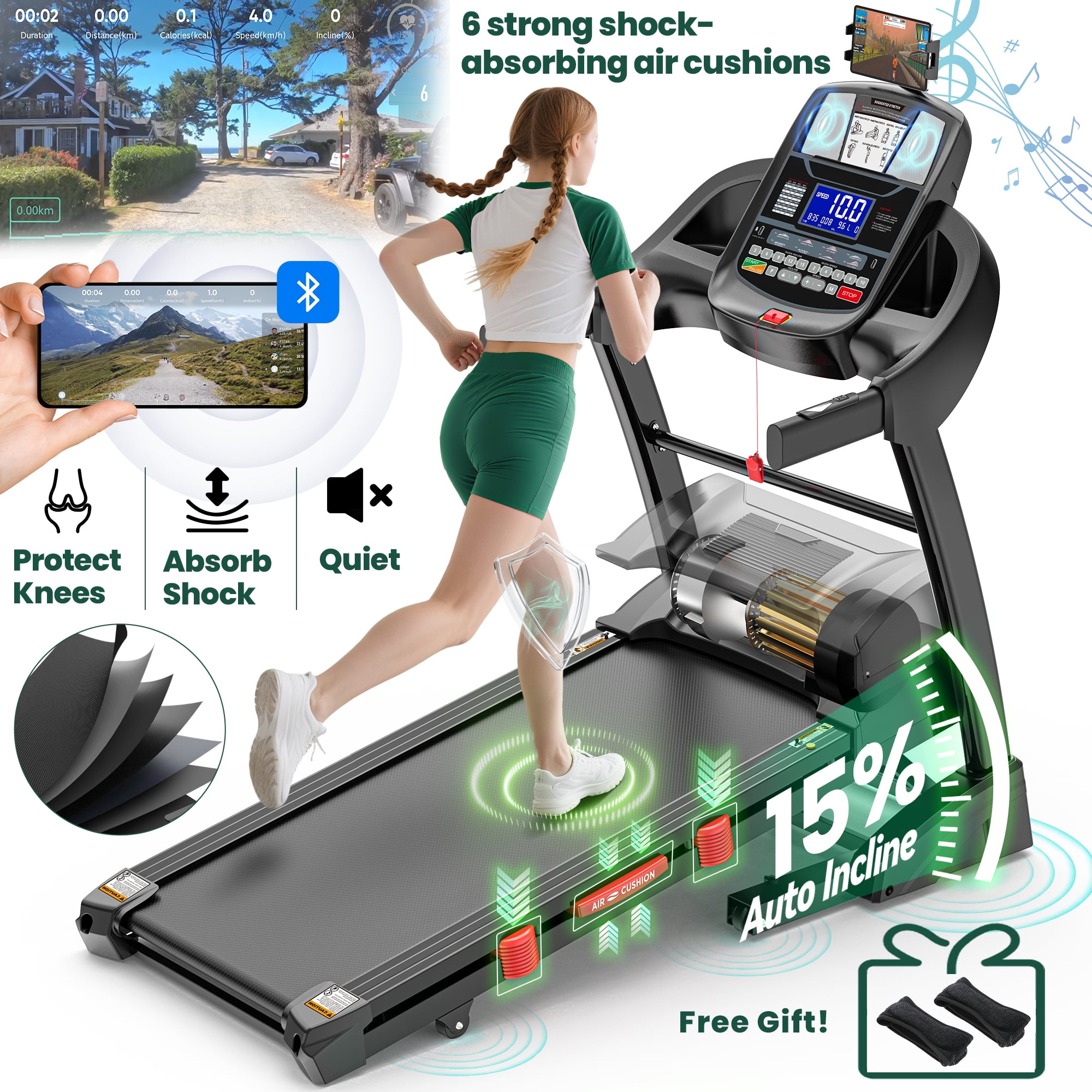 5.0 HP Folding Treadmill with 15-Level Adjustable Incline, 10mph Speed Running Machine,Treadmill 300 lb Capacity, Silent Brushless Motor,71 Preset Training Program Electric Treadmills for Home Use