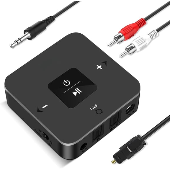 5.0 Transmitter Receiver for TV Airplane, 2 in 1  Adapter for PC/DVD/MP3/ Stereo/Speaker/Gym, Optical//AUX Connection, 25 Hours Playtime,  Link, Volume Control