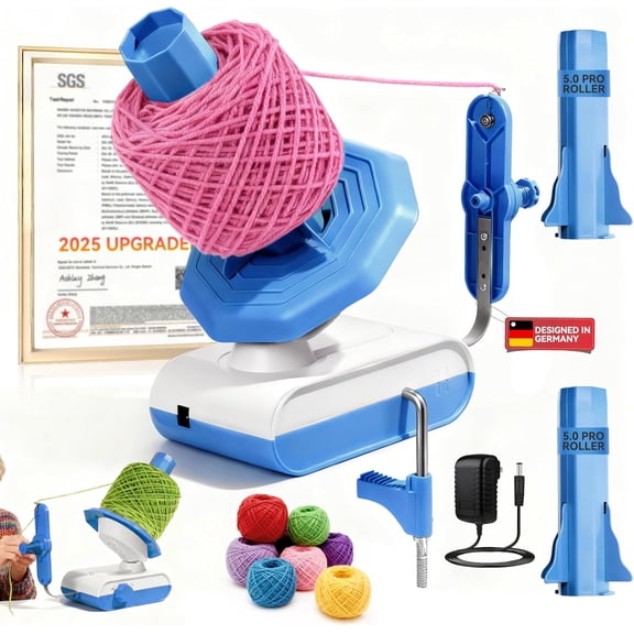 5.0 Upgraded Electric Yarn Winder【Top1 RPM German Motor】【SGS-Grade Precision Gears】Wool Yarn Ball Winder Compact Automatic for Crocheting Super Strong Tension, Ideal for Home and Studio