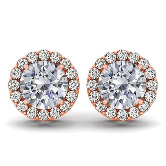 5.0 mm 14K Rose Gold H Color Rubilite SI-2 Diamond Earring