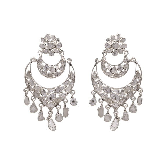 5.00 CTW Natural Diamond Polki Chand Bali Dangle Valentines Day Gifts Women Earrings 925 Sterling Silver