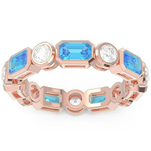 5.00 Carat Beautiful Natural Diamond Blue Topaz Gemstone Anniversary Eternity Bands for Women Solid 14K Rose Gold Size 4.5 by Diamond-Capitals