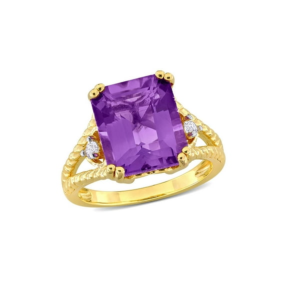 5.00 Carat (Ctw) Amethyst Octagon-Cut Ring in Yellow Plated Sterling Silver for Women
