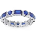 thumbnail image 1 of 5.00 Carat Emerald Shape Blue Sapphire Gemstone Classic Eternity Band for Birthday Gift 14K White Gold Size 9.5 by Diamond-Capitals, 1 of 8