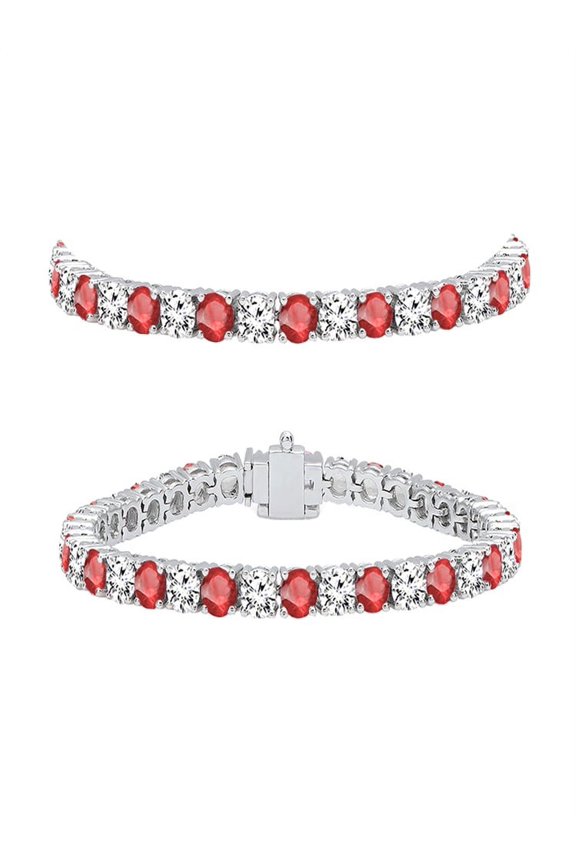5.00 Carat (ctw) 10K White Gold Round Real Ruby & White Diamond Ladies Tennis Bracelet 5 CT