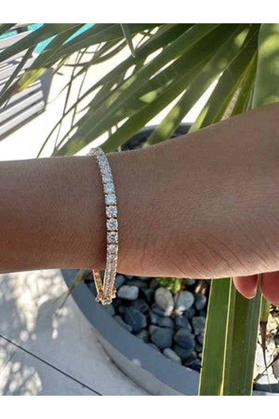 5.00 Ct Lab Grown Diamond Tennis Bracelet 14k Yellow Gold Stackable Eternity