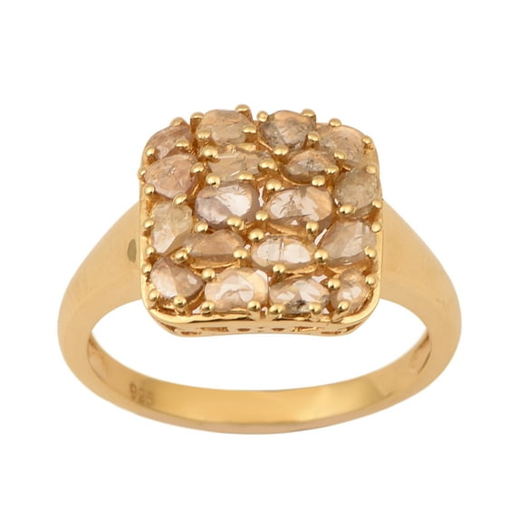 5.00 Ct Rose Cut Champagne Diamond 925 Sterling Silver Yellow Plated Cluster Women Wedding Ring
