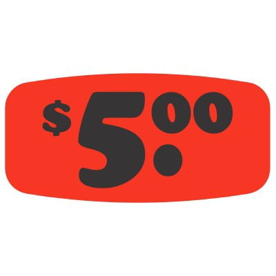 $5.00 Food Store Labels .625" x 1.25" 1000 each per roll Great Quality Stickers Decals