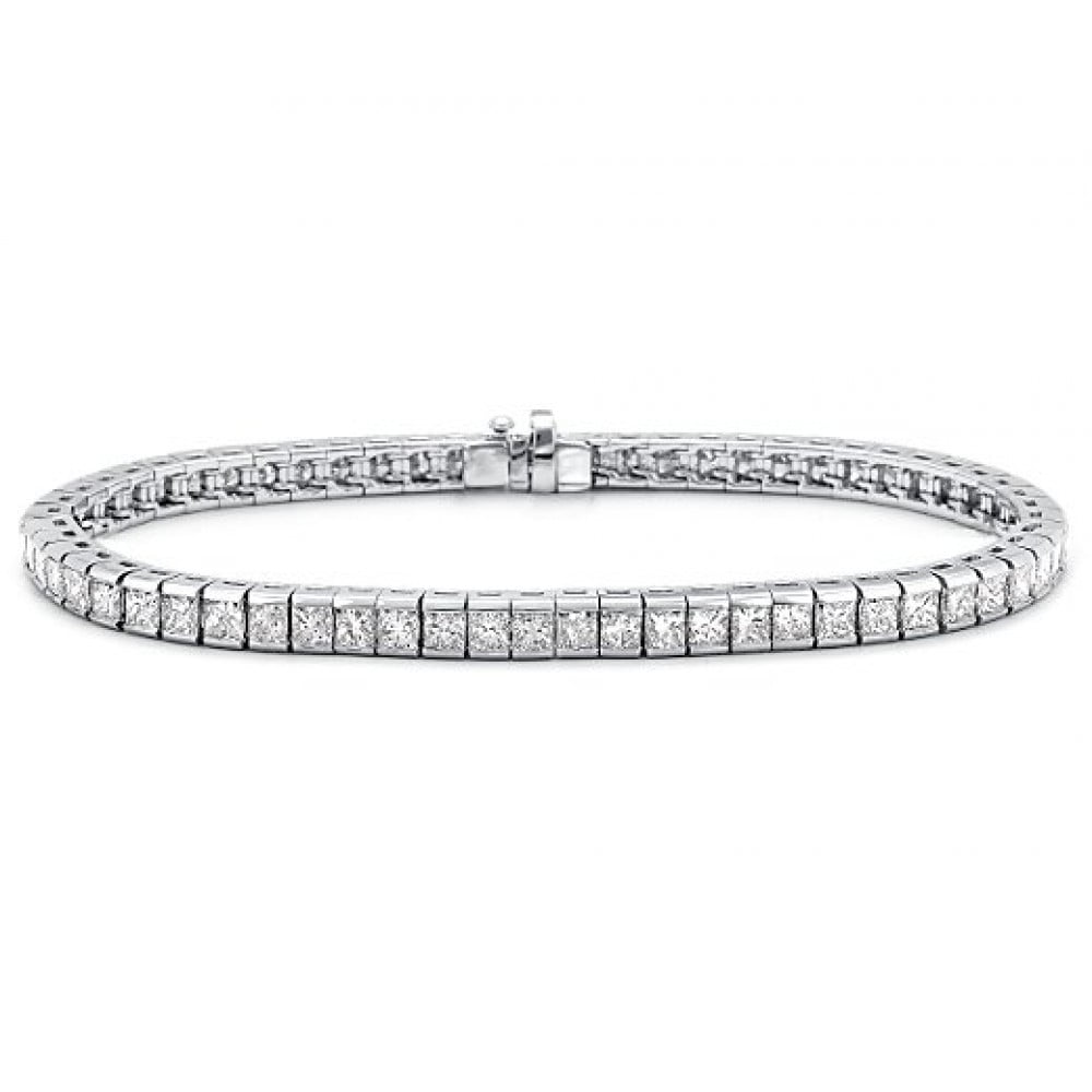 Round And Princess Diamond Tennis Bracelet in White Gold