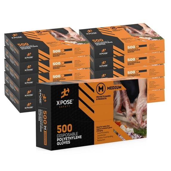 5,000 Clear Disposable Poly Gloves - Medium Non Latex, Non-Sterile (10 boxes) - By Xpose Safety
