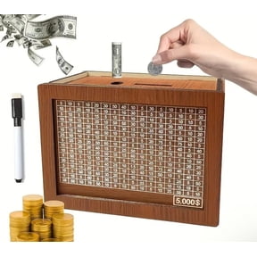 5,000 Savings Challenge Box, Wooden Money box for cash saving, Money Saving Box with Numbers, Cash Vault Wooden Saving Box, Wooden piggy bank with Erasable Pen, Alcancias De Dinero Para Adultos