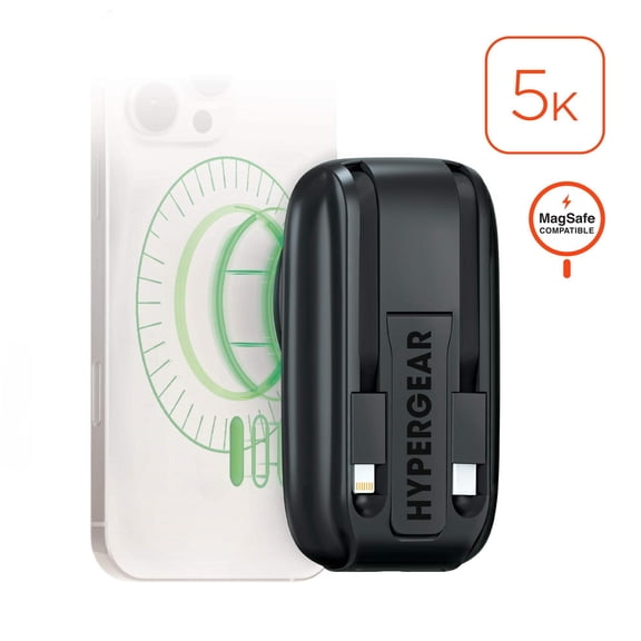 5,000mAh | Mag Grip Go Magnetic Wireless Fast Charge Power Bank with Built-In Cables | Black
