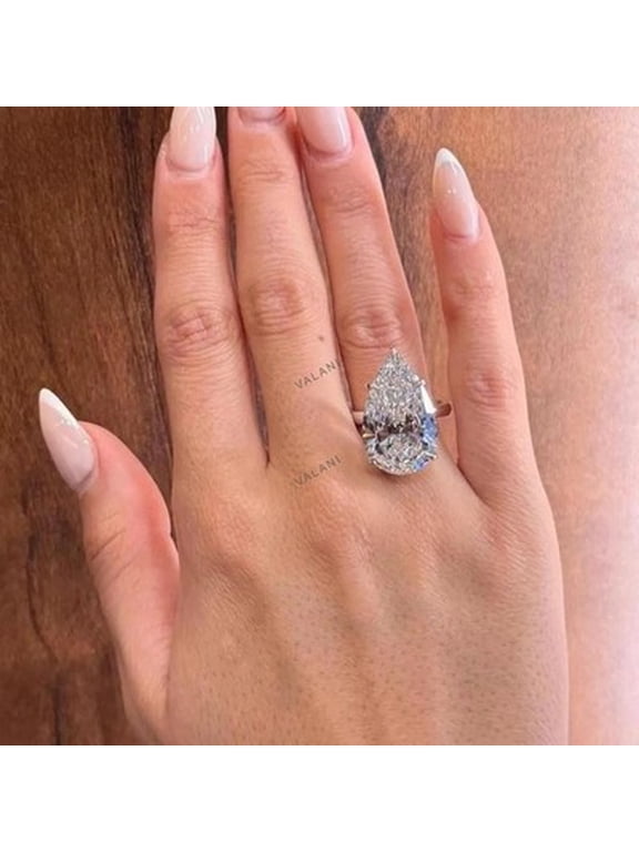 5.00CT Lab Grown Diamond Solitaire Ring 14K White Gold Dainty Pear Shape