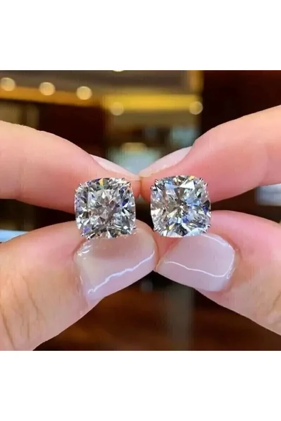 5.00Ct Cushion Cut Lab Created Diamond Women Stud Earrings 14K White Gold Plated