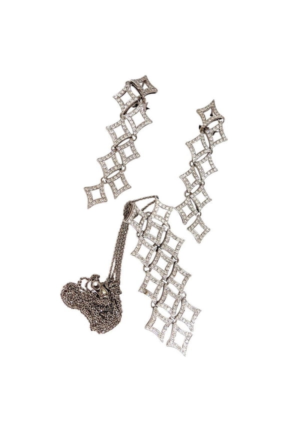 5.00ct diamonds earrings & necklace matching suite 18kt g/vs diamond shaped