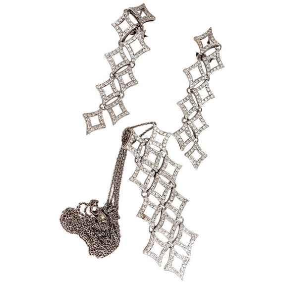 5.00ct diamonds earrings & necklace matching suite 18kt g/vs diamond shaped