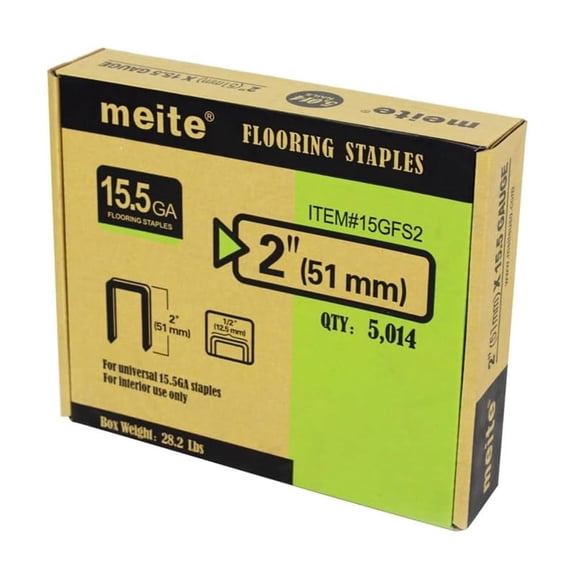 5,014 PCS MEITE 15.5 Gauge Flooring Staples, 2-Inch Length, Hardwood Type 1/2-Inch Crown Galvanized Staples