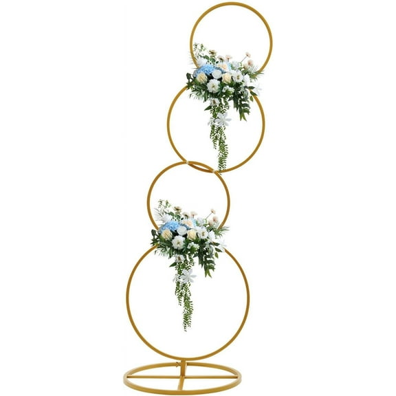5.02ft High Metal Round Hoop Pillar Flower Stand,Wedding Round Hoop Backdrop Stand,Detachable 4 Tier Metal Flower Arch Frame Centerpiece Garland for Wedding,Engagement,Party Decoration (Gold)