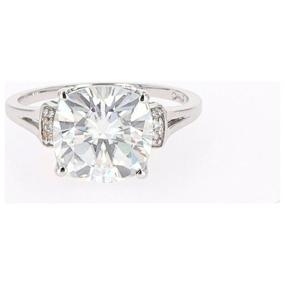 5.04 CTW DEW Cushion Near-Colorless Moissanite Ring in 14K White Gold